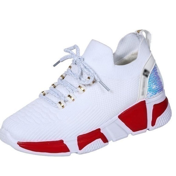 Shoes - White and Red Sneakers with sparkles